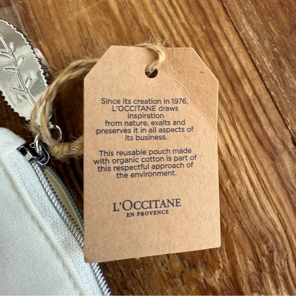 L'Occitane en Provence Organic Cotton Cosmetic Zipper Pouch Bag Cream Yellow NWT